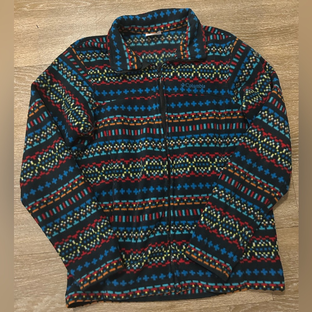 Vintage Columbia Full Zip Colorful Aztec Geometric Fleece Jacket Women’s Sz M